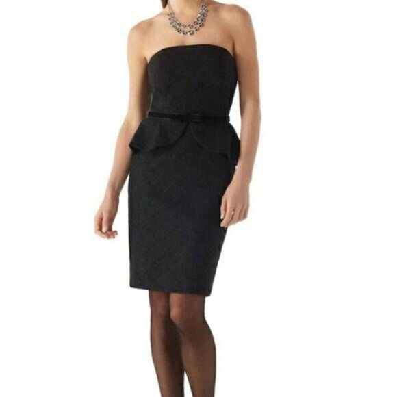 Vintage WHBM 80's Cocktail Structured Strapless Lace Peplum Dress Black Sz 4 - Picture 2 of 13